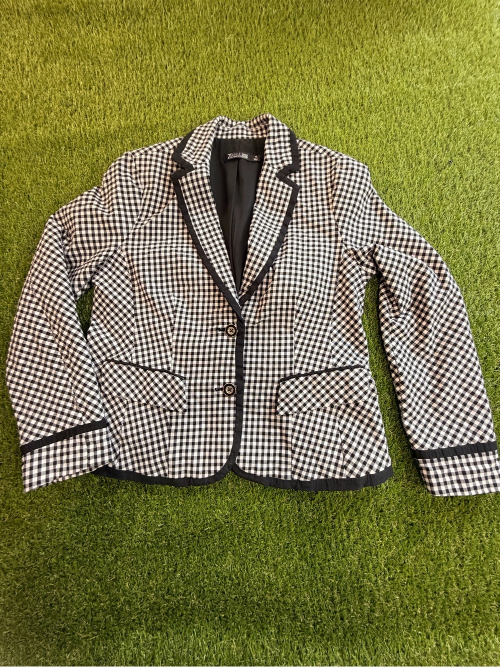 New York & Company Black & White Gingham Blazer